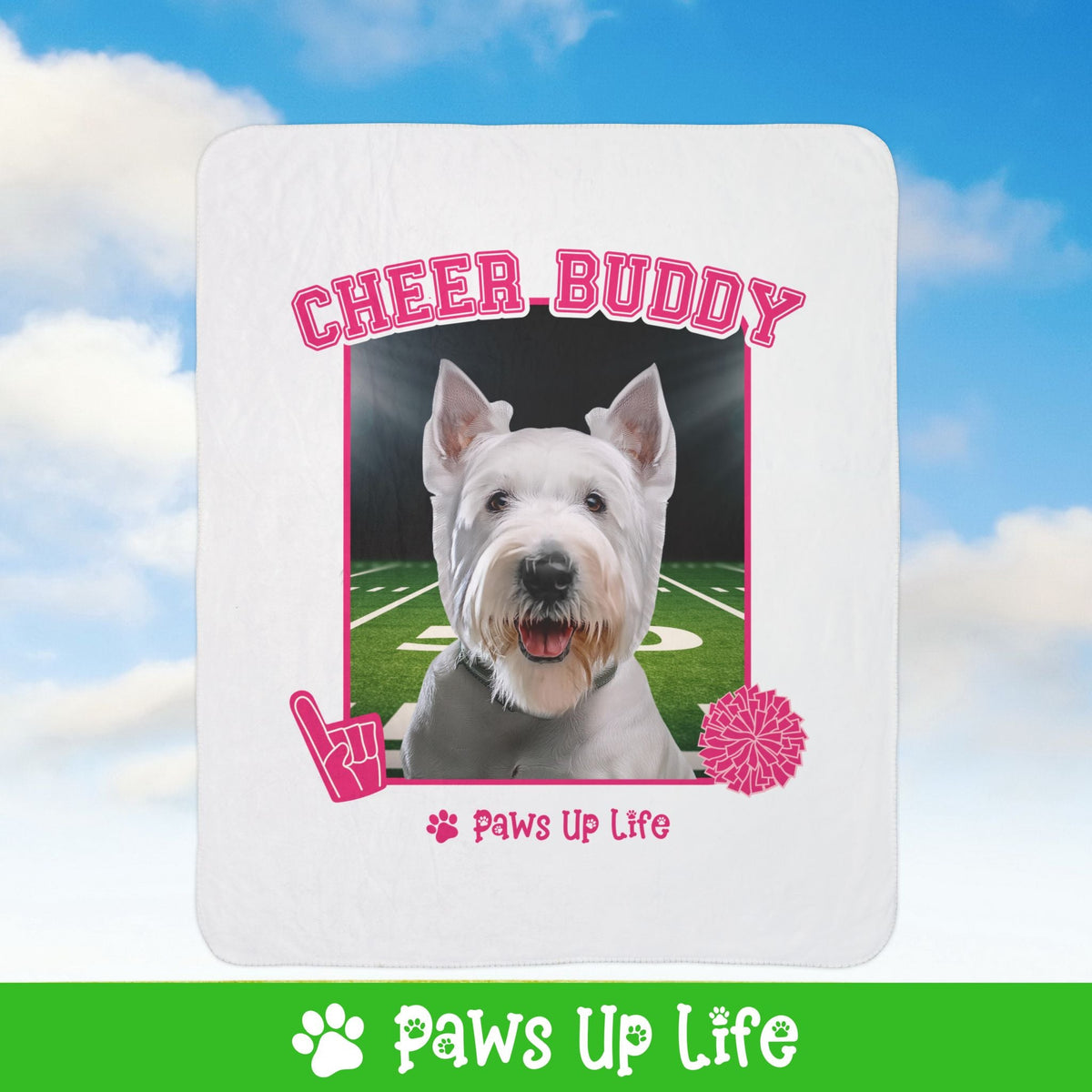 White Scottish Terrier Football Cheer Buddy Cheerleading Dog Fleece Sherpa Blanket - Perfect for Snuggling and Cozy Napping | Paws Up Life, LLC