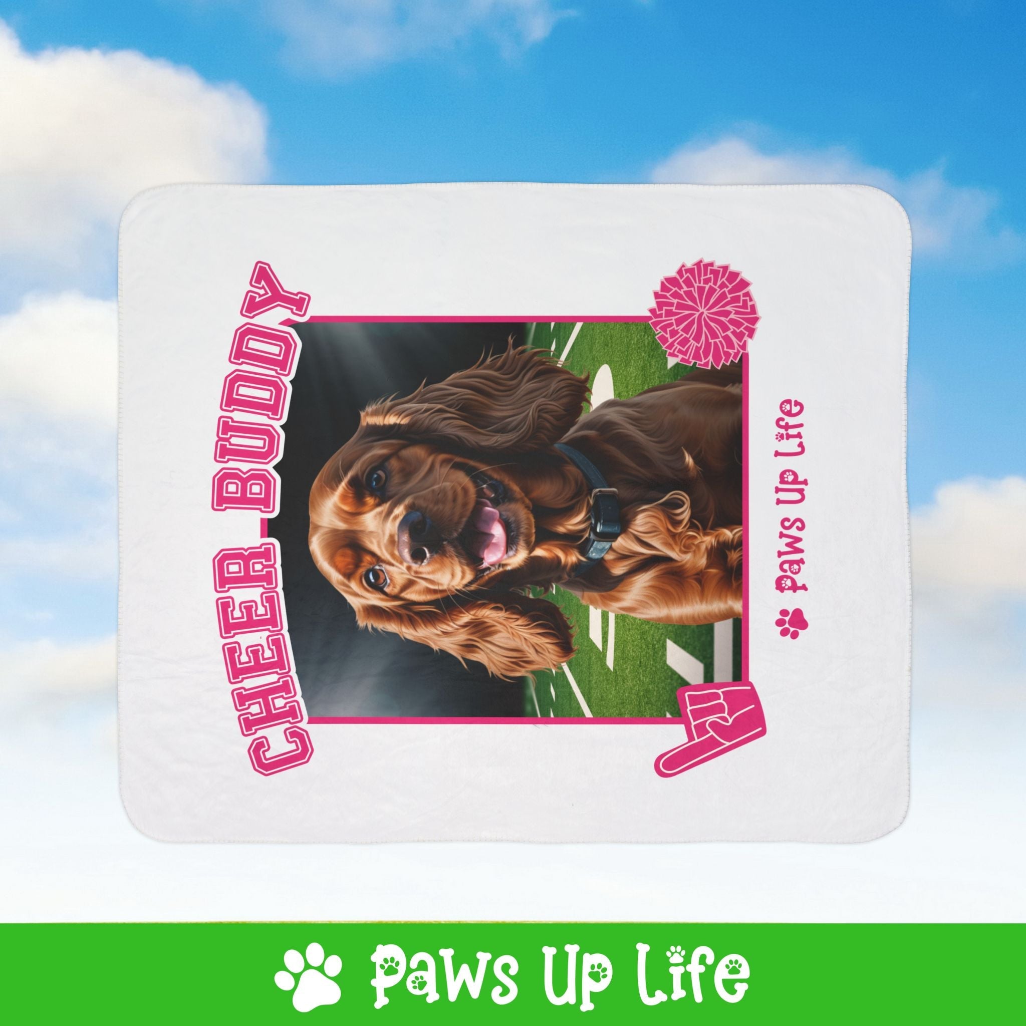 Cocker Spaniel Football Cheer Buddy Cheerleading Dog Fleece Sherpa Blanket - Perfect for Snuggling and Cozy Napping | Paws Up Life, LLC