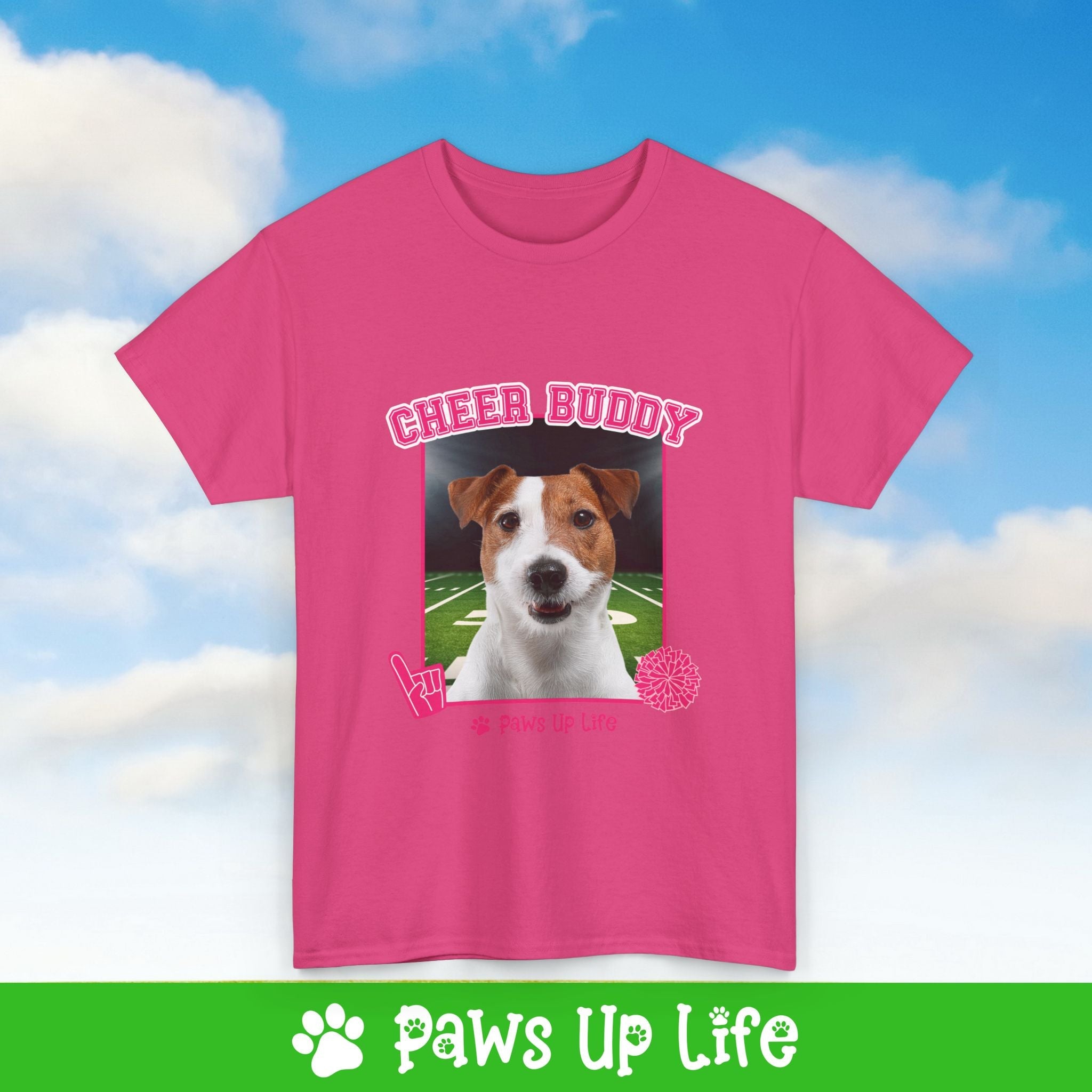 White Russell Terrier Football Cheer Buddy Cheerleading Dog Tee, Shirt, Unisex Pet Lover Gift, Dog Mom Dad Tshirt, Animal Rescue Advocate, Cute Puppy Graphic Top Classic Collar | Paws Up Life, LLC