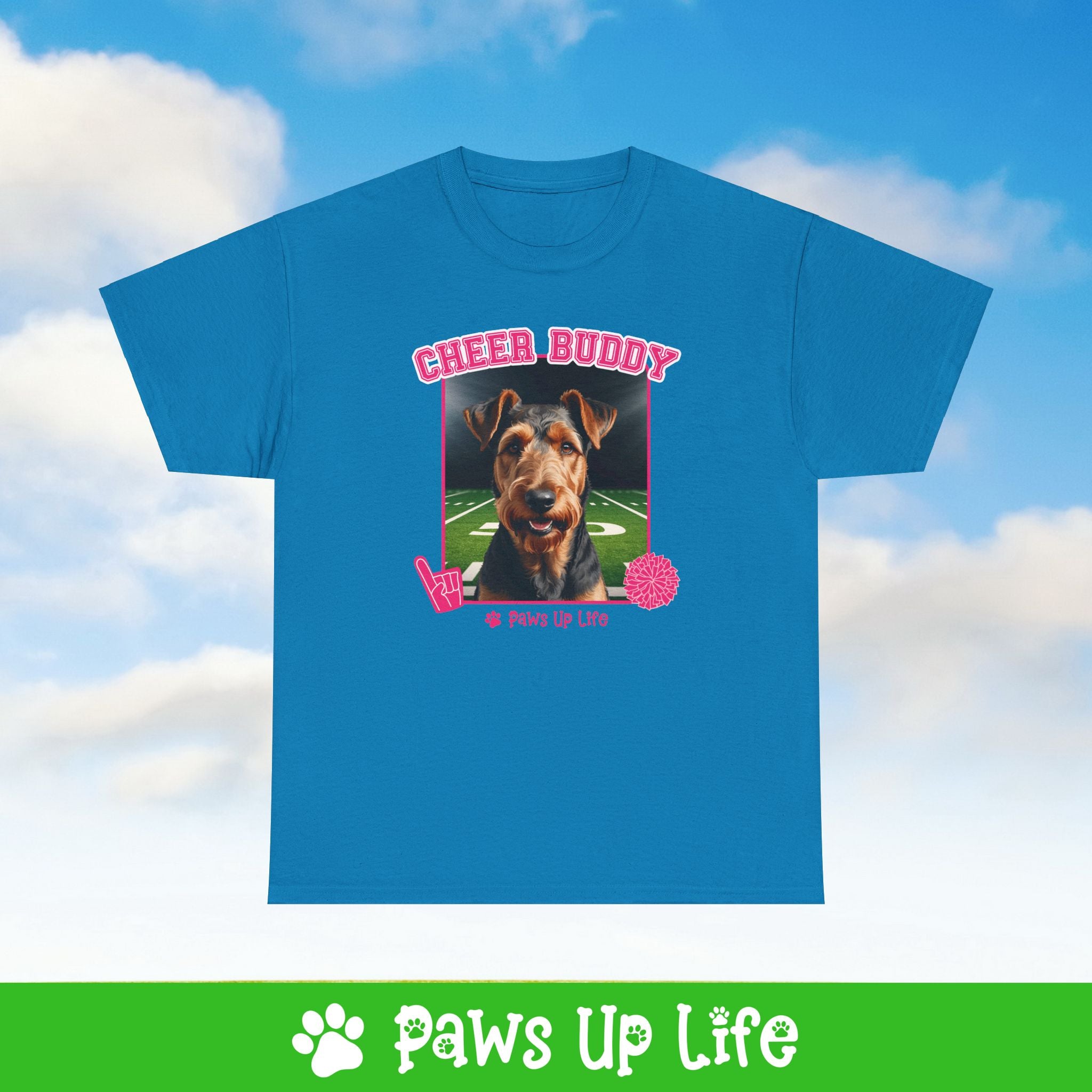 Airedale Terrier Cheer Buddy Dog Cheerleader Tee, Shirt, Unisex Pet Lover Gift, Dog Mom Dad Tshirt, Animal Rescue Advocate, Cute Puppy Graphic Top Classic Collar | Paws Up Life, LLC