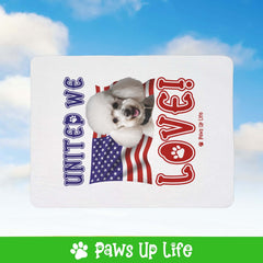 "United We Love" White Poodle Patriotic Fleece Sherpa Blanket - Perfect for Snuggling and Cozy Napping | Paws Up Life, LLC