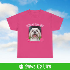 White Lhasa Apso Football Cheer Buddy Cheerleading Dog Tee, Shirt, Unisex Pet Lover Gift, Dog Mom Dad Tshirt, Animal Rescue Advocate, Cute Puppy Graphic Top Classic Collar | Paws Up Life, LLC