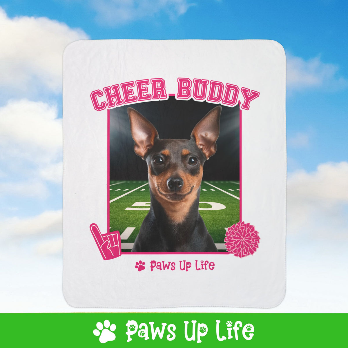 Miniature Pinscher Football Cheer Buddy Cheerleading Dog Fleece Sherpa Blanket - Perfect for Snuggling and Cozy Napping | Paws Up Life, LLC