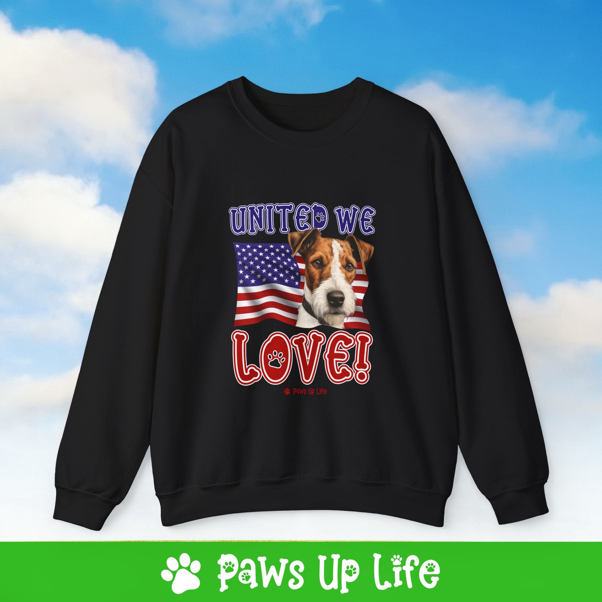 Fox Terrier Dog United We Love Dog Crewneck Sweatshirt, Unisex Gift for Animal Lovers, Dog Mom Dad Sweatshirt, Cute Dog Lover Apparel, Fun Pet