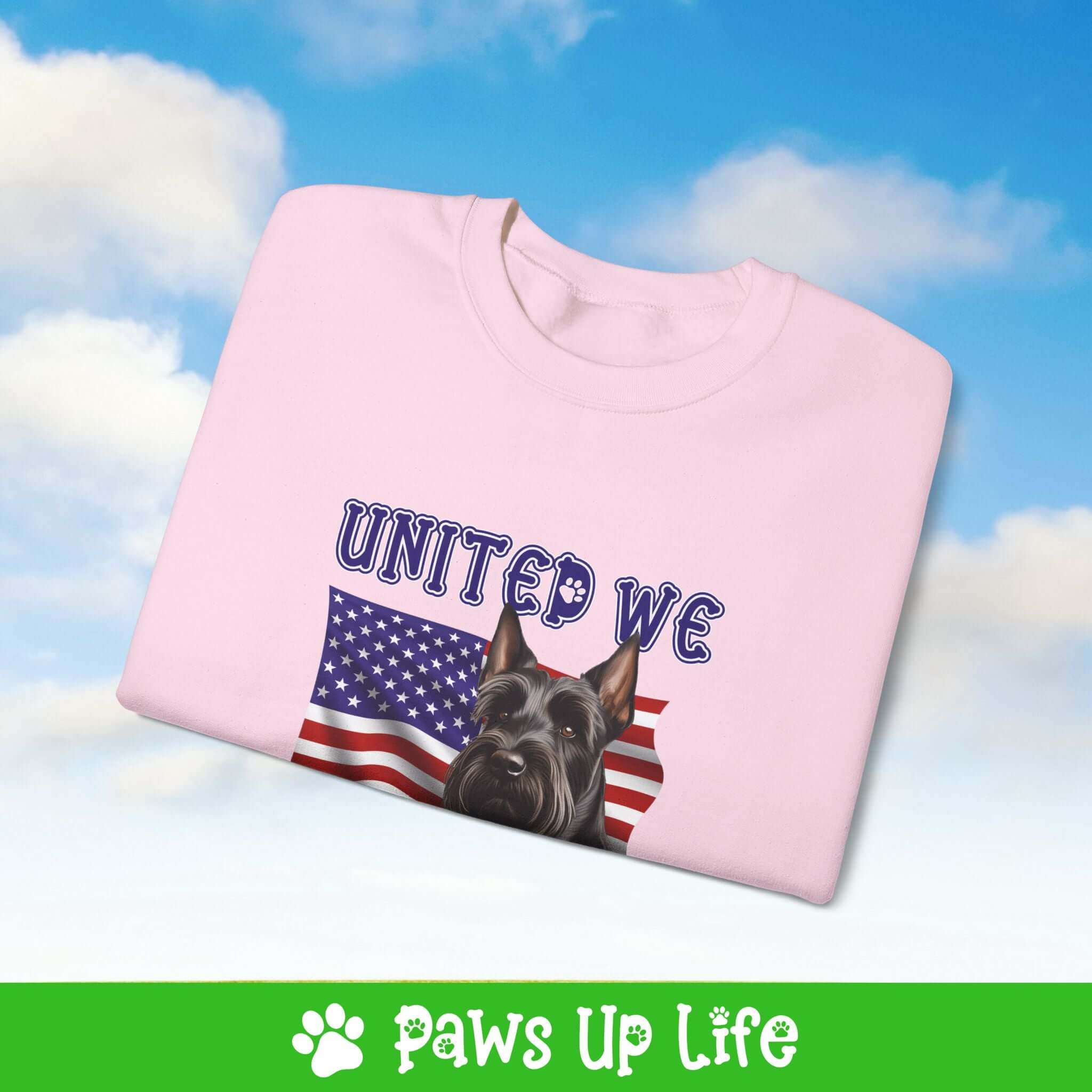 "United We Love" Scottish Terrier Dog Crewneck Sweatshirt – Patriotic Dog Lover Gift, Unisex Apparel for Proud Dog Moms & Dads | Paws Up Life, LLC