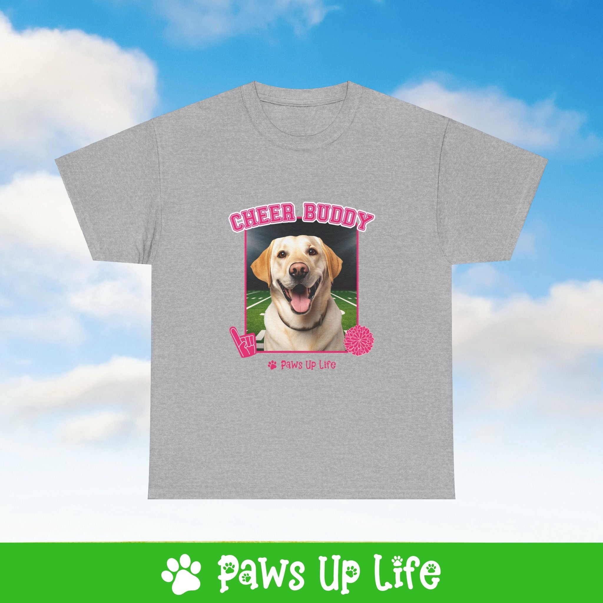 Labrador Retriever Yellow Lab Football Cheer Buddy Cheerleading Dog Tee, Shirt, Unisex Pet Lover Gift, Dog Mom Dad Tshirt, Animal Rescue Advocate, Cute Puppy Graphic Top Classic Collar | Paws Up Life, LLC