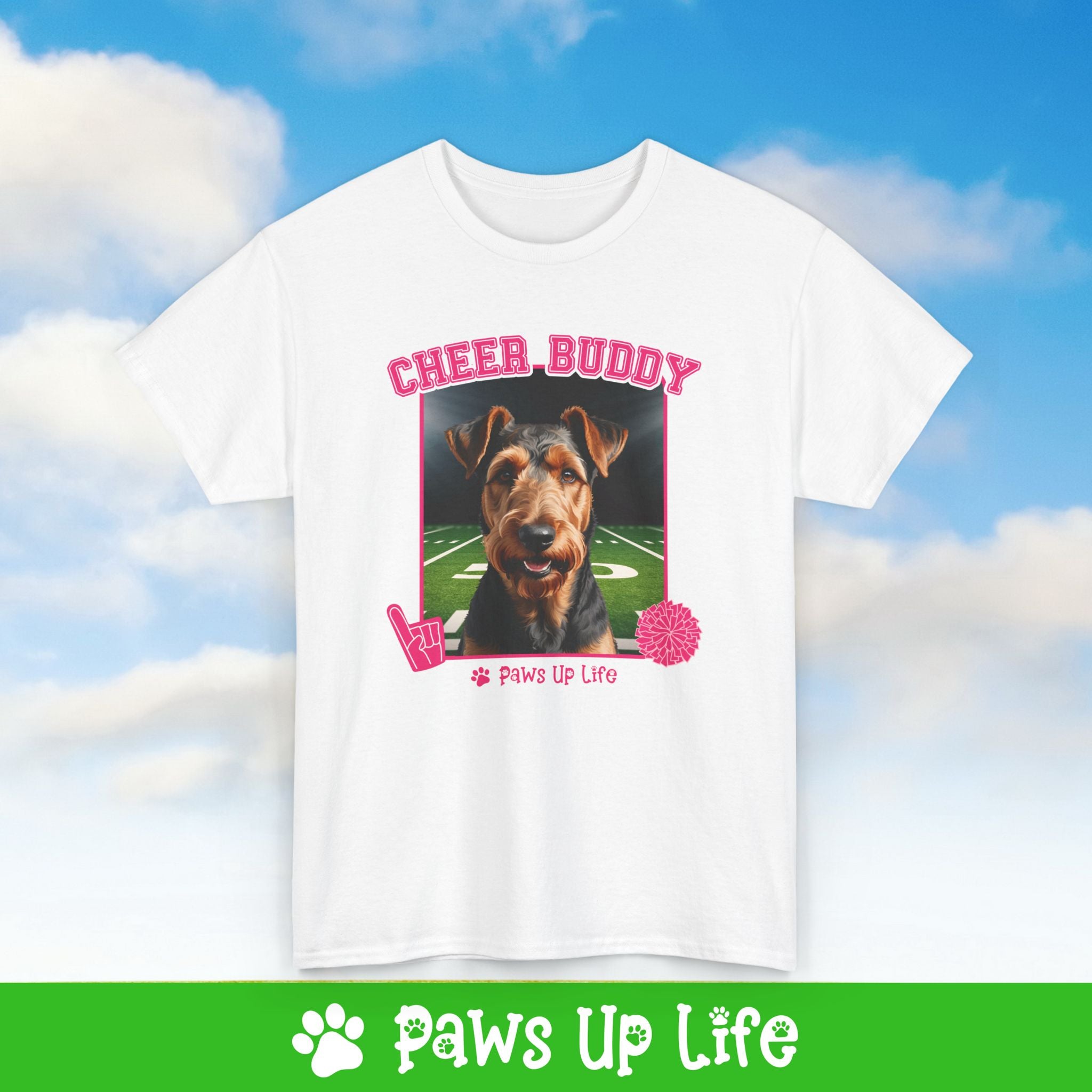 Airedale Terrier Cheer Buddy Dog Cheerleader Tee, Shirt, Unisex Pet Lover Gift, Dog Mom Dad Tshirt, Animal Rescue Advocate, Cute Puppy Graphic Top Classic Collar | Paws Up Life, LLC