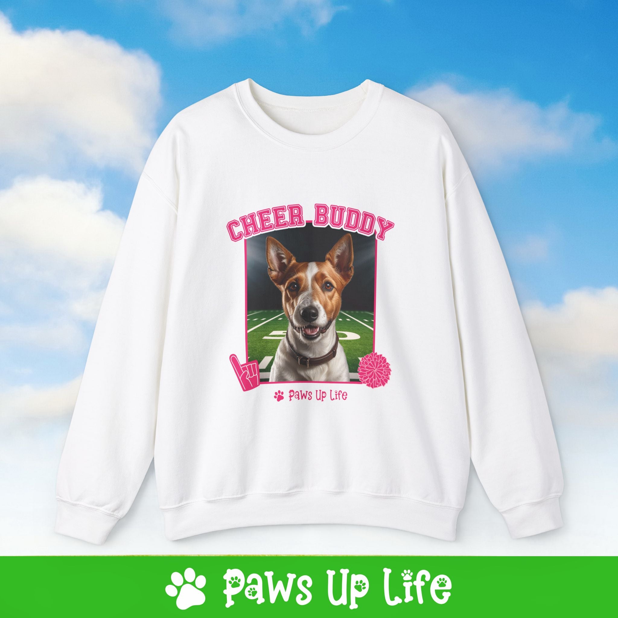 Fox Terrier Football Cheer Buddy Cheerleading Dog Crewneck Sweatshirt, Unisex Gift for Animal Lovers, Dog Mom Dad Sweatshirt, Cute Dog Lover Apparel, Fun Pet | Paws Up Life, LLC