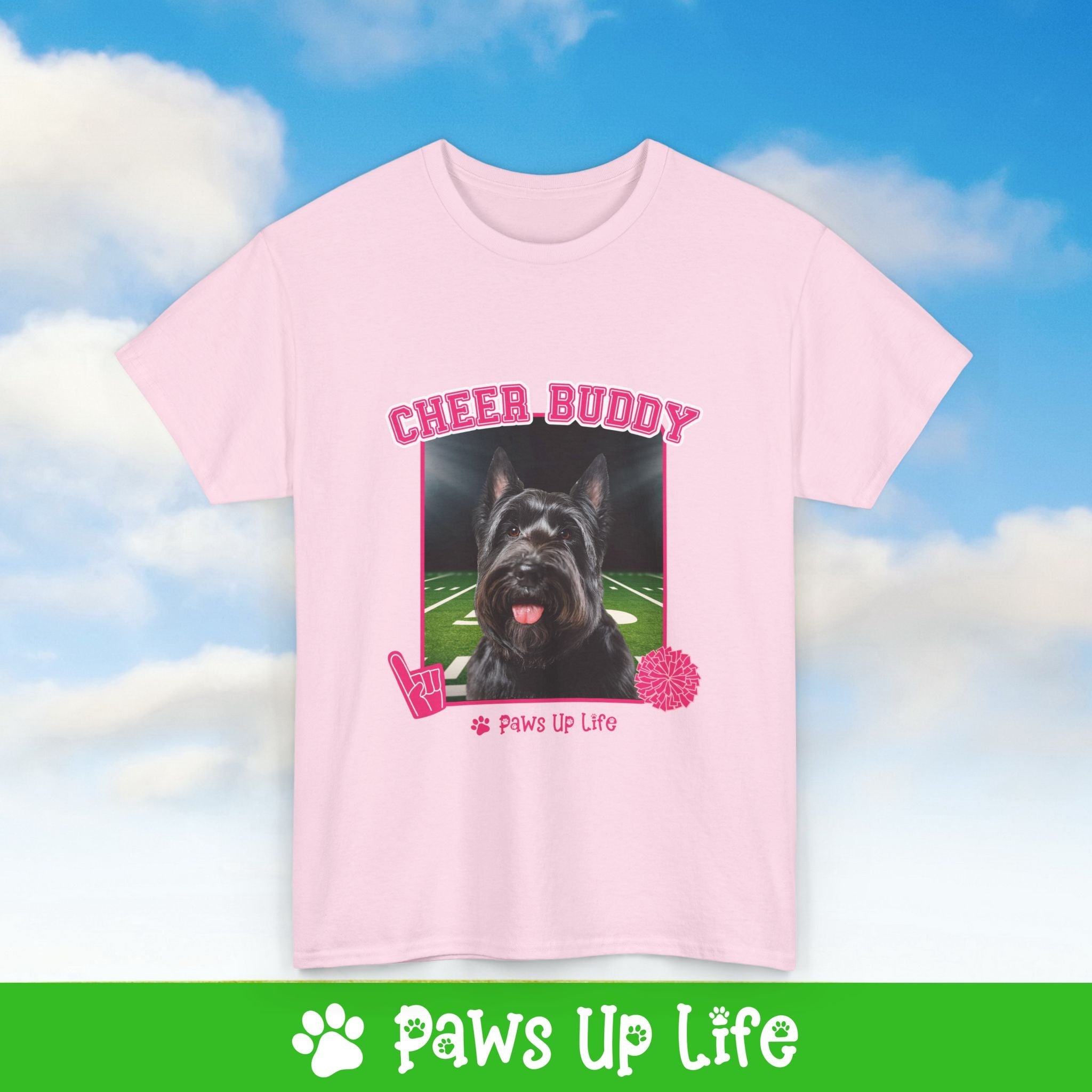 Black Scottish Terrier Football Cheer Buddy Cheerleading Dog Tee, Shirt, Unisex Pet Lover Gift, Dog Mom Dad Tshirt, Animal Rescue Advocate, Cute Puppy Graphic Top Classic Collar | Paws Up Life, LLC