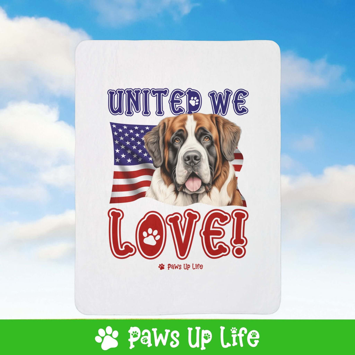 "United We Love" St. Bernard Patriotic Fleece Sherpa Blanket - Perfect for Snuggling and Cozy Napping