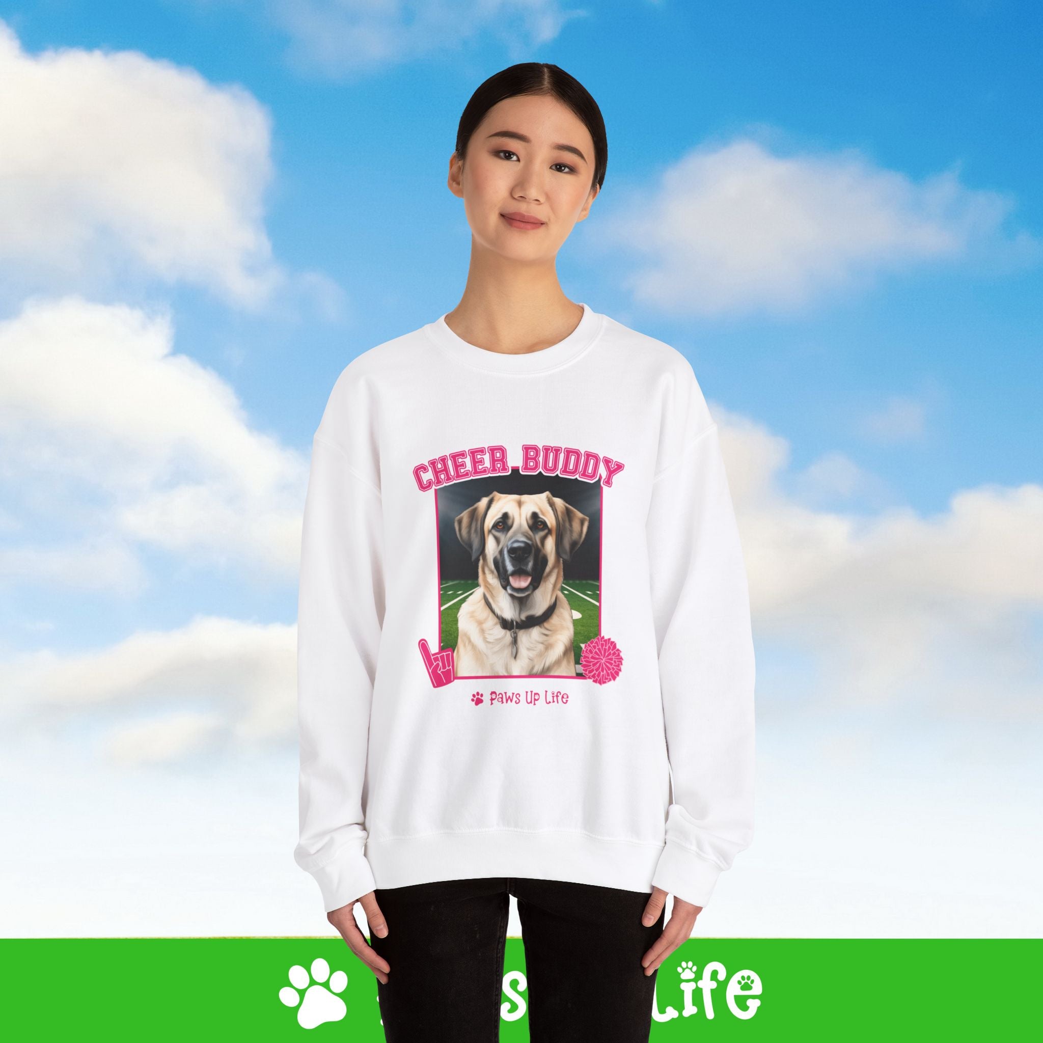 Anatolian Shepherd Cheer Buddy Cheerleading Dog Crewneck Sweatshirt, Unisex Gift for Animal Lovers, Dog Mom Dad Sweatshirt, Cute Dog Lover Apparel, Fun Pet | Paws Up Life, LLC