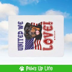 "United We Love" Rottweiler Patriotic Fleece Sherpa Blanket - Perfect for Snuggling and Cozy Napping