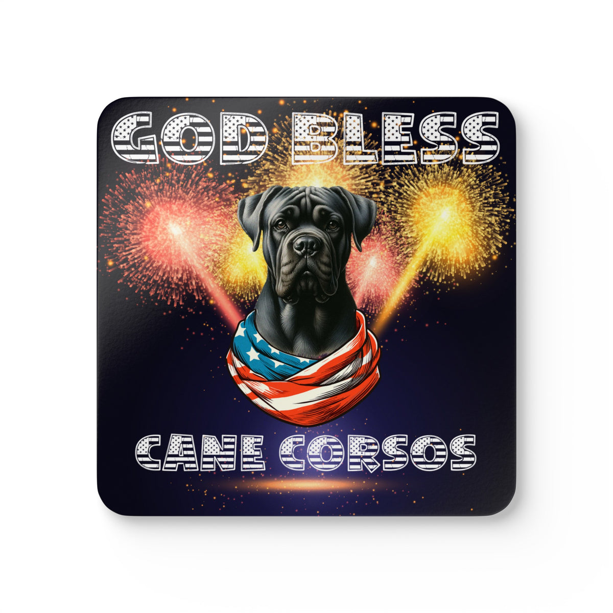 God Bless Cane Corso Patriotic Corkwood Coaster Set | Set of 4 | Paws Up Life, LLC