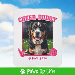 Bernese Mountain Dog Football Cheer Buddy Cheerleading Dog Fleece Sherpa Blanket - Perfect for Snuggling and Cozy Napping | Paws Up Life, LLC