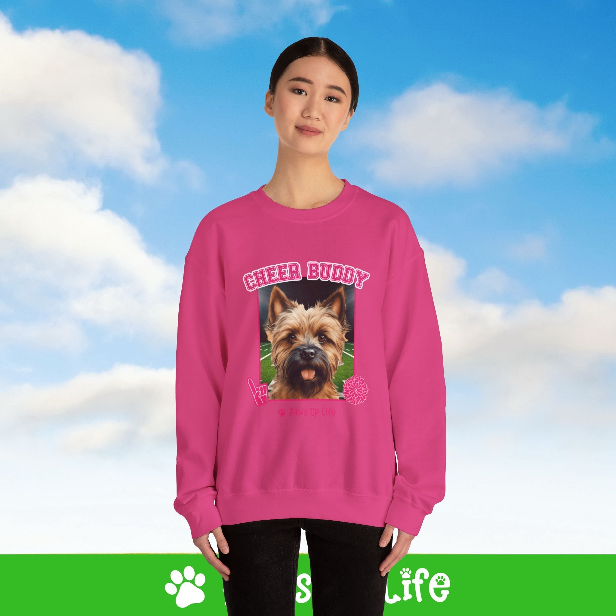 Cairn Terrier Football Cheer Buddy Cheerleading Dog Crewneck Sweatshirt, Unisex Gift for Animal Lovers, Dog Mom Dad Sweatshirt, Cute Dog Lover Apparel, Fun Pet | Paws Up Life, LLC
