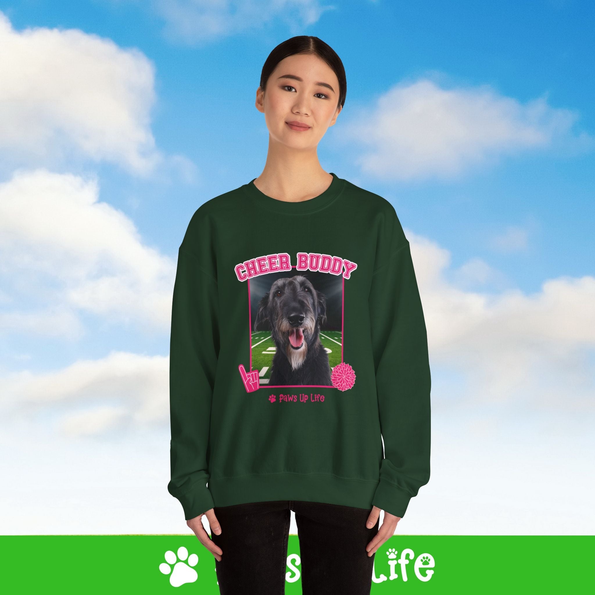 Irish Wolfhound Football Cheer Buddy Cheerleading Dog Crewneck Sweatshirt, Unisex Gift for Animal Lovers, Dog Mom Dad Sweatshirt, Cute Dog Lover Apparel, Fun Pet | Paws Up Life, LLC