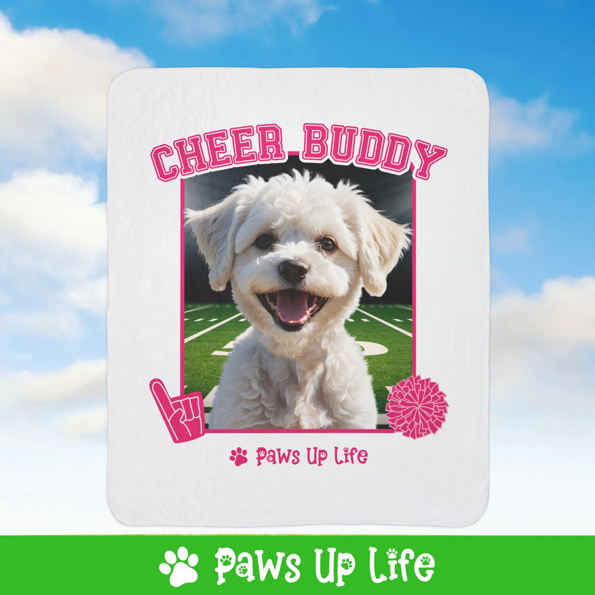 Bichons Frise Football Cheer Buddy Cheerleading Dog Fleece Sherpa Blanket - Perfect for Snuggling and Cozy Napping | Paws Up Life, LLC