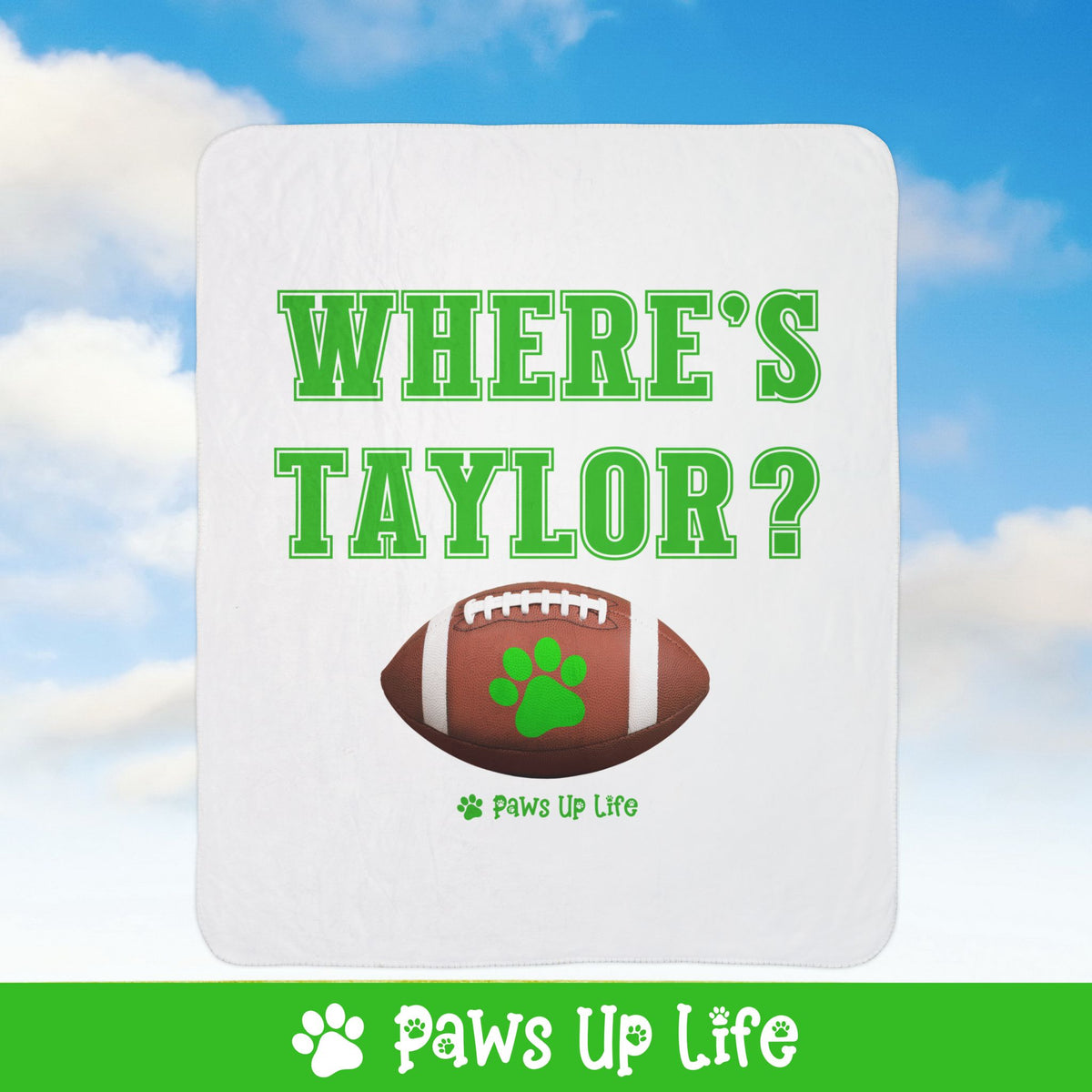 Where's Taylor Football Fleece Sherpa Blanket - Perfect for Snuggling and Cozy Napping | Paws Up Life, LLC