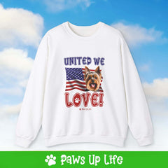 "United We Love" Yorkshire Terrier Patriotic Dog Lover Unisex Cotton Crewneck Sweatshirt – The Perfect Cozy Gift for Proud Pet Parents! | Paws Up Life, LLC