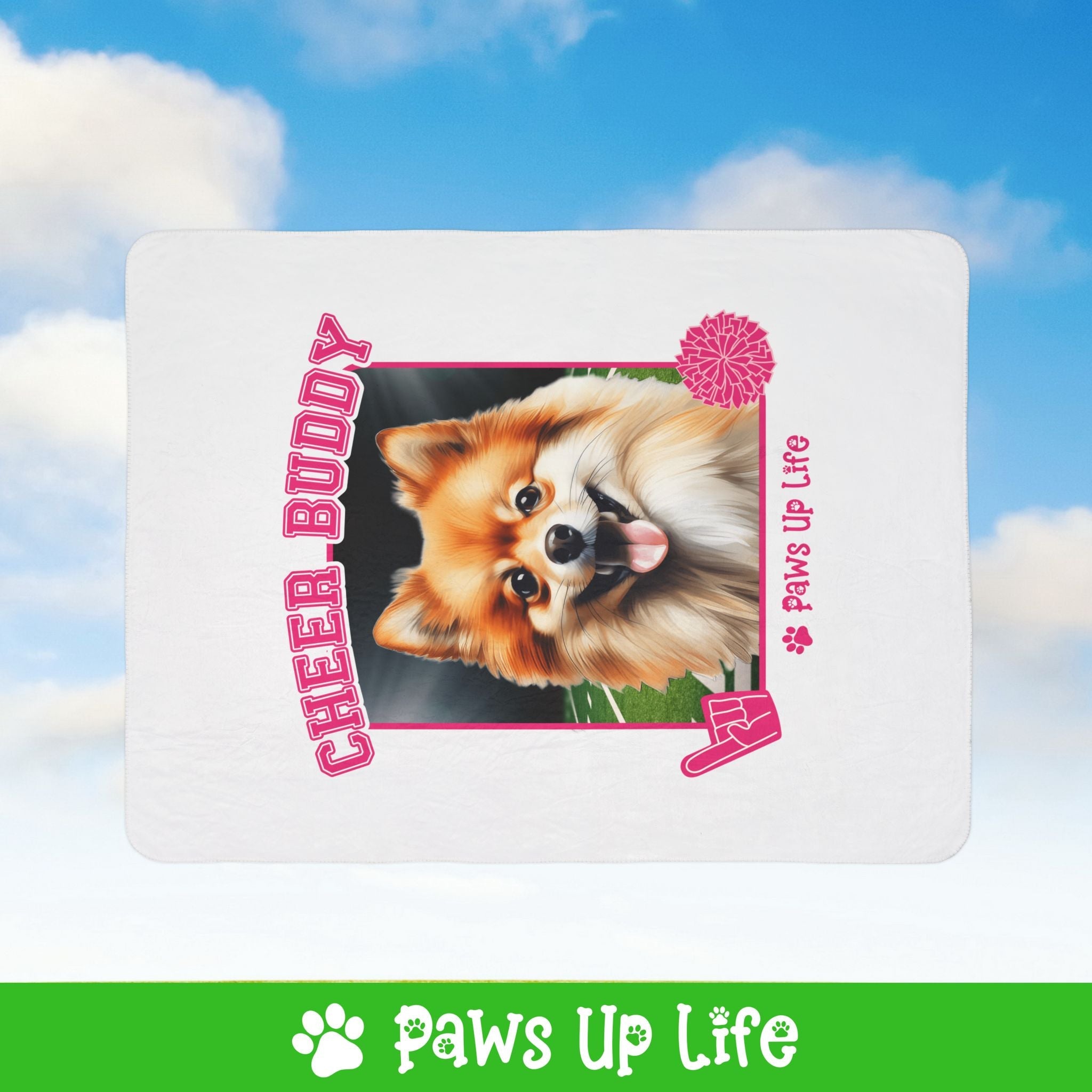 Pomeranian Football Cheer Buddy Cheerleading Dog Fleece Sherpa Blanket - Perfect for Snuggling and Cozy Napping | Paws Up Life, LLC