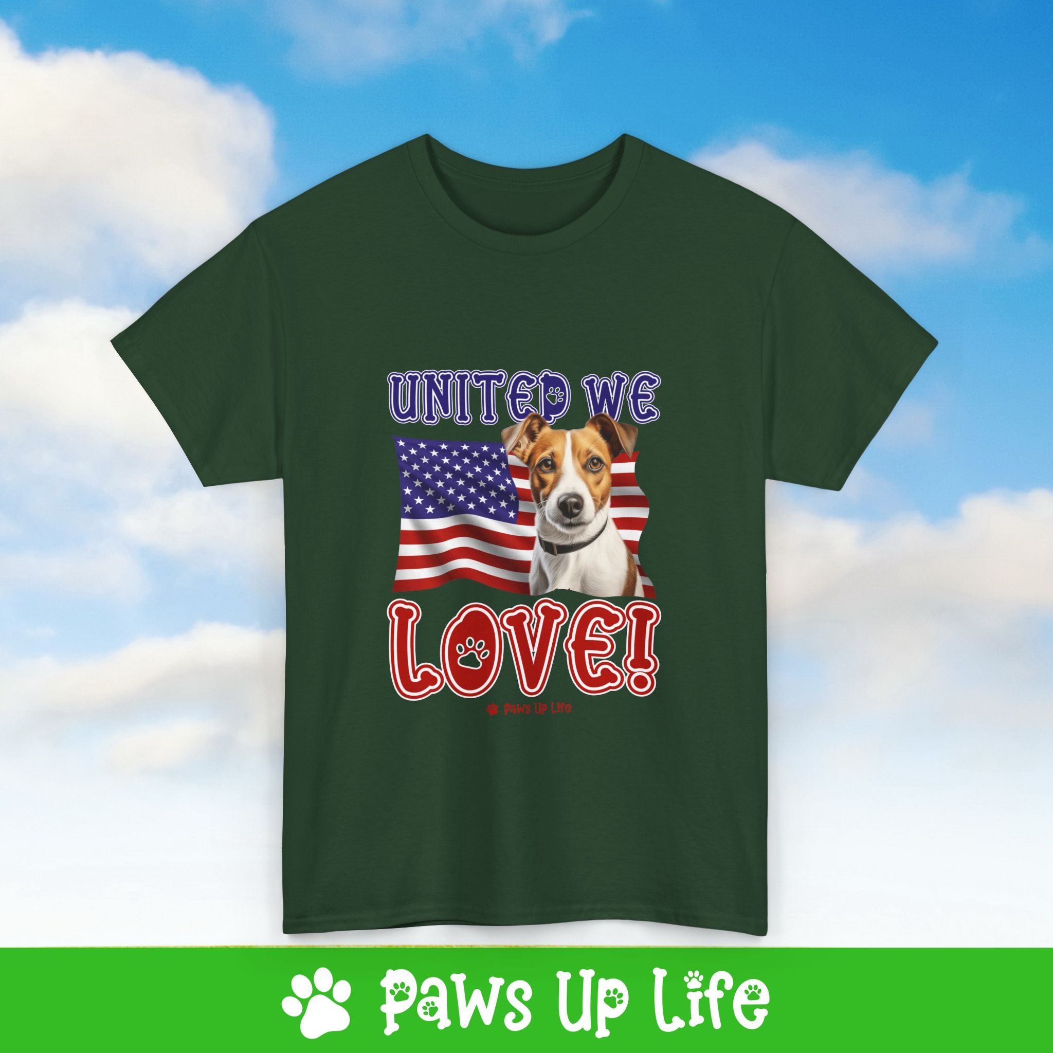 Jack Russell Dog United We Love Dog Tee, Shirt, Unisex Pet Lover Gift, Dog Mom Dad Tshirt, Animal Rescue Advocate, Cute Puppy Graphic Top Classic Collar | Paws Up Life, LLC