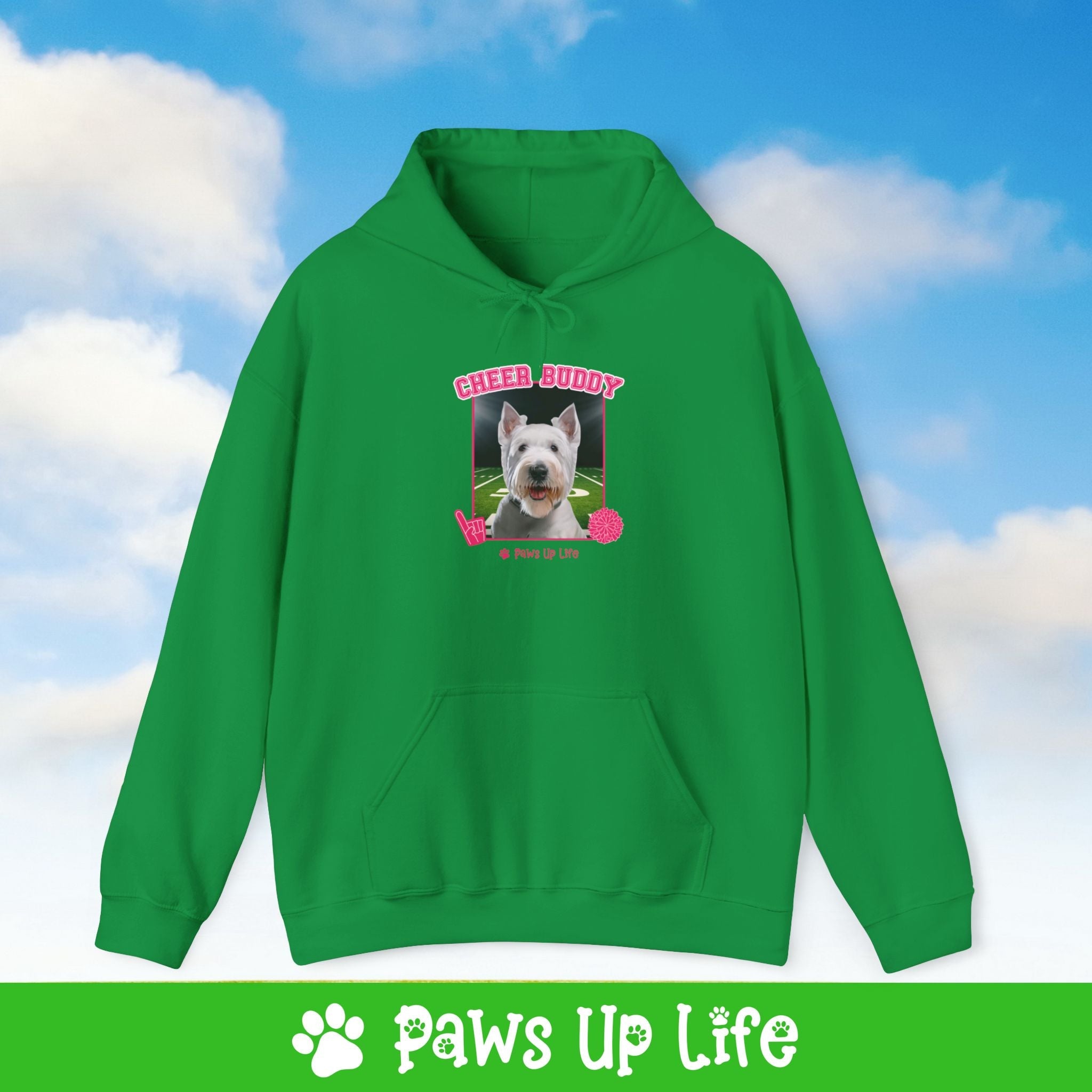 White Scottish Terrier Football Cheer Buddy Cheerleading Dog Unisex Hoodie Hooded Sweatshirt Classic Comfy Cotton | Paws Up Life, LLC