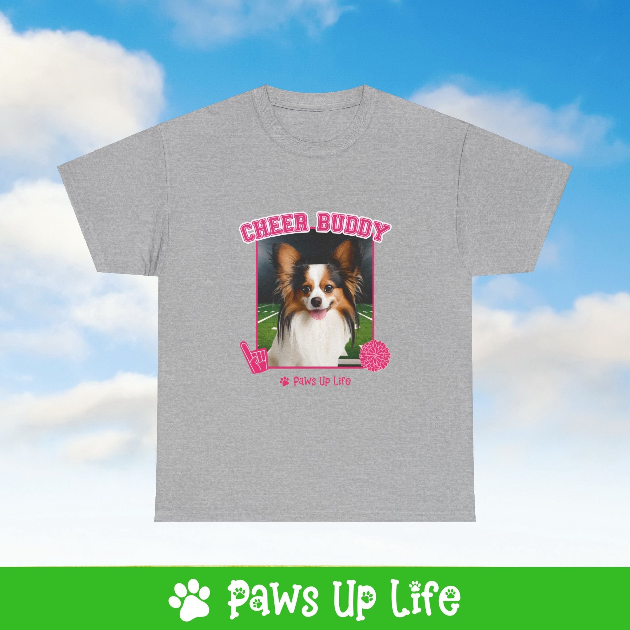 Papillon Football Cheer Buddy Cheerleading Dog Tee, Shirt, Unisex Pet Lover Gift, Dog Mom Dad Tshirt, Animal Rescue Advocate, Cute Puppy Graphic Top Classic Collar | Paws Up Life, LLC