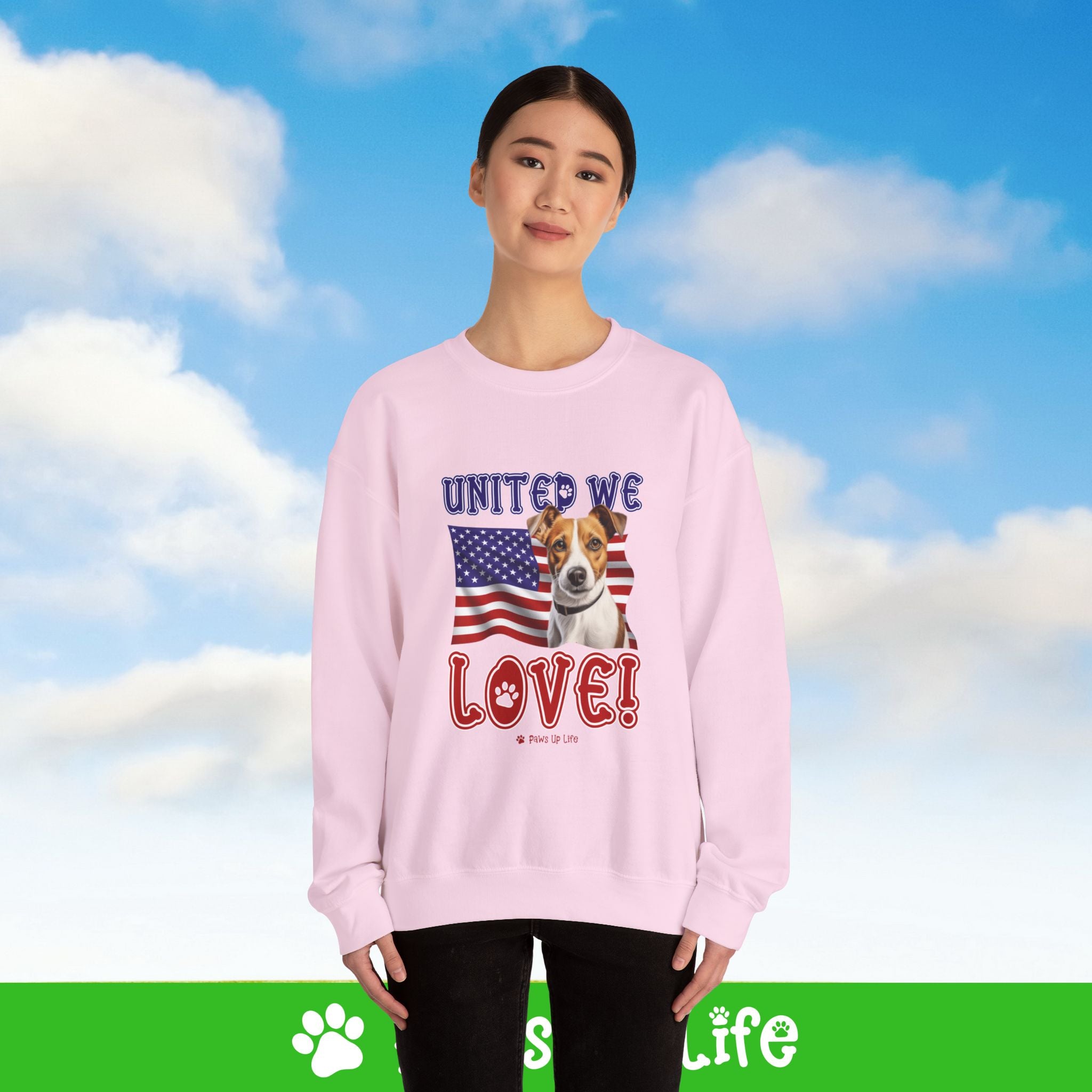 Jack Russell Dog United We Love Dog Crewneck Sweatshirt, Unisex Gift for Animal Lovers, Dog Mom Dad Sweatshirt, Cute Dog Lover Apparel, Fun Pet