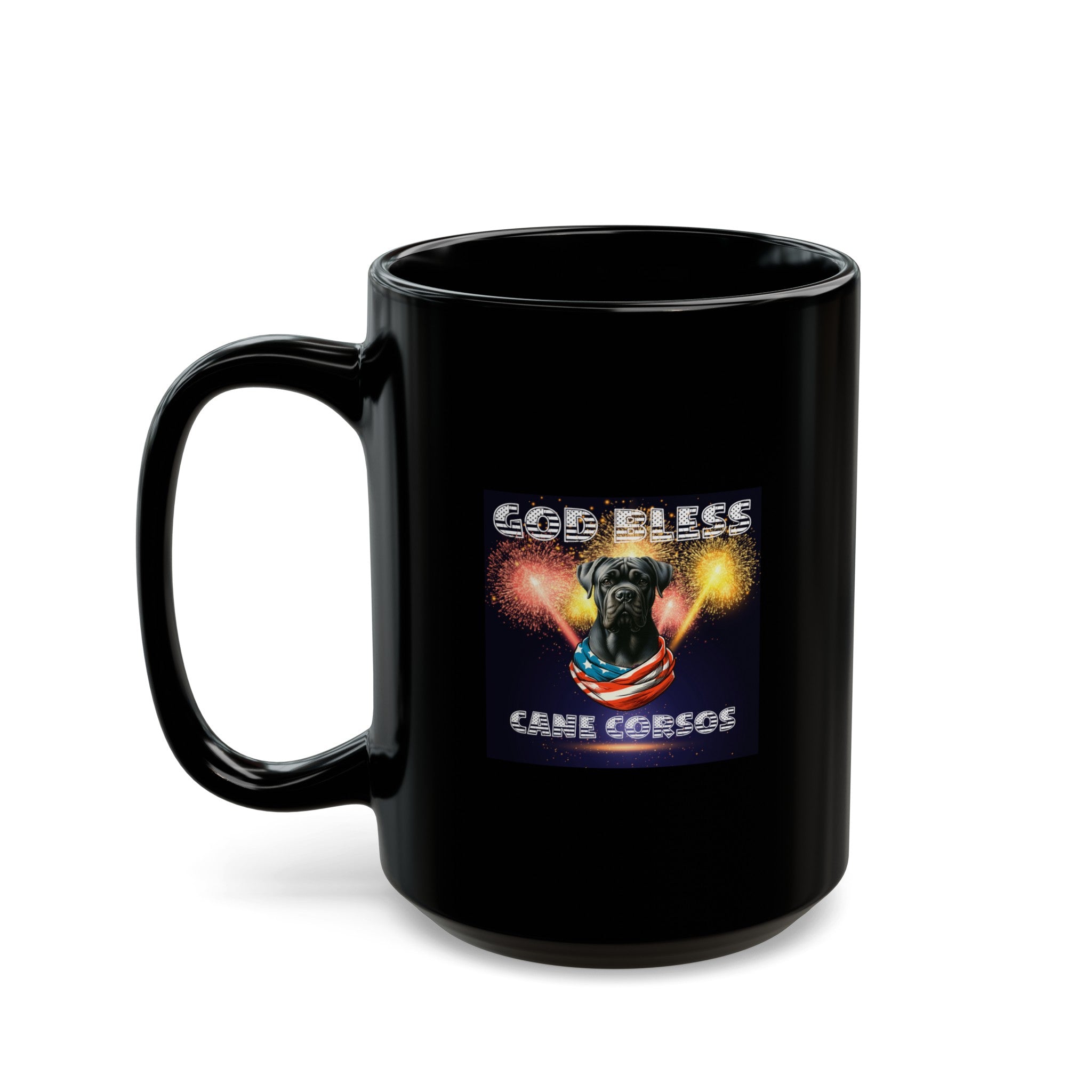 God Bless Cane Corso Dog Patriotic Coffee Mug Gift for Him or Her | Black Mug 15oz | Paws Up Life, LLC