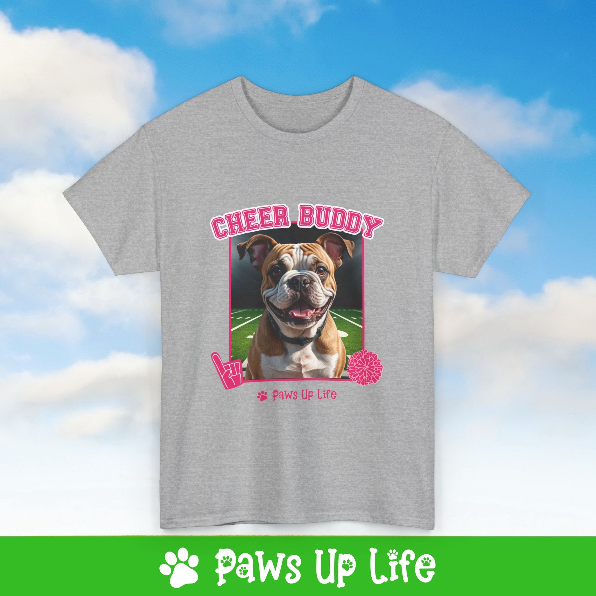 Bulldog Football Cheer Buddy Cheerleading Dog Tee, Shirt, Unisex Pet Lover Gift, Dog Mom Dad Tshirt, Animal Rescue Advocate, Cute Puppy Graphic Top Classic Collar | Paws Up Life, LLC