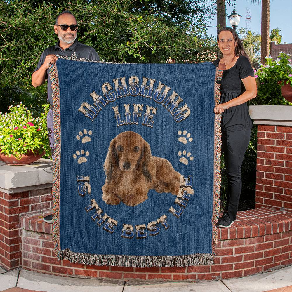 Dachshund Heirloom Blue Blanket: Premium Quality Wiener Dog Throw, Gift For Her, Gift For Him, Birthday, Mother's Day, Father's Day, Christmas | Paws Up Life, LLC