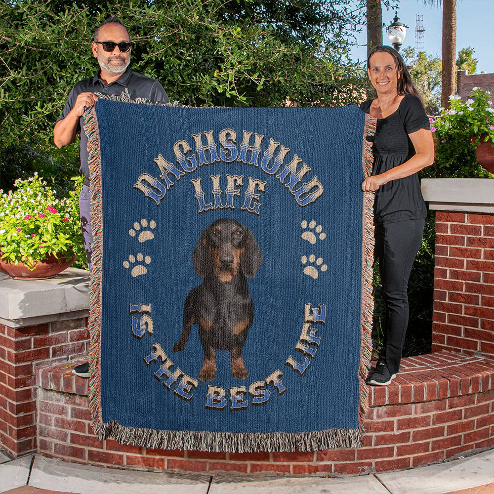 Dachshund Heirloom Blue Blanket: Premium Quality Wiener Dog Throw, Gift For Her, Gift For Him, Birthday, Mother's Day, Father's Day, Christmas | Paws Up Life, LLC