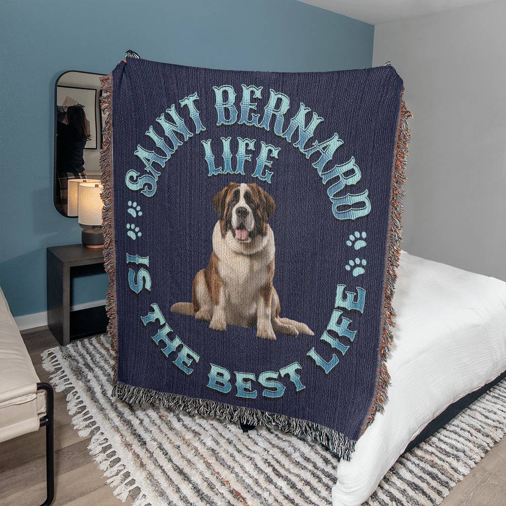 Saint Bernard Blue Heirloom Blanket:  Premium Quality Dog Throw, Gift For Her, Gift For Him, Birthdays, Holidays, New Puppy | Paws Up Life, LLC