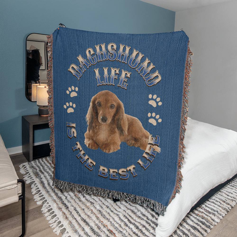 Dachshund Heirloom Blue Blanket: Premium Quality Wiener Dog Throw, Gift For Her, Gift For Him, Birthday, Mother's Day, Father's Day, Christmas | Paws Up Life, LLC