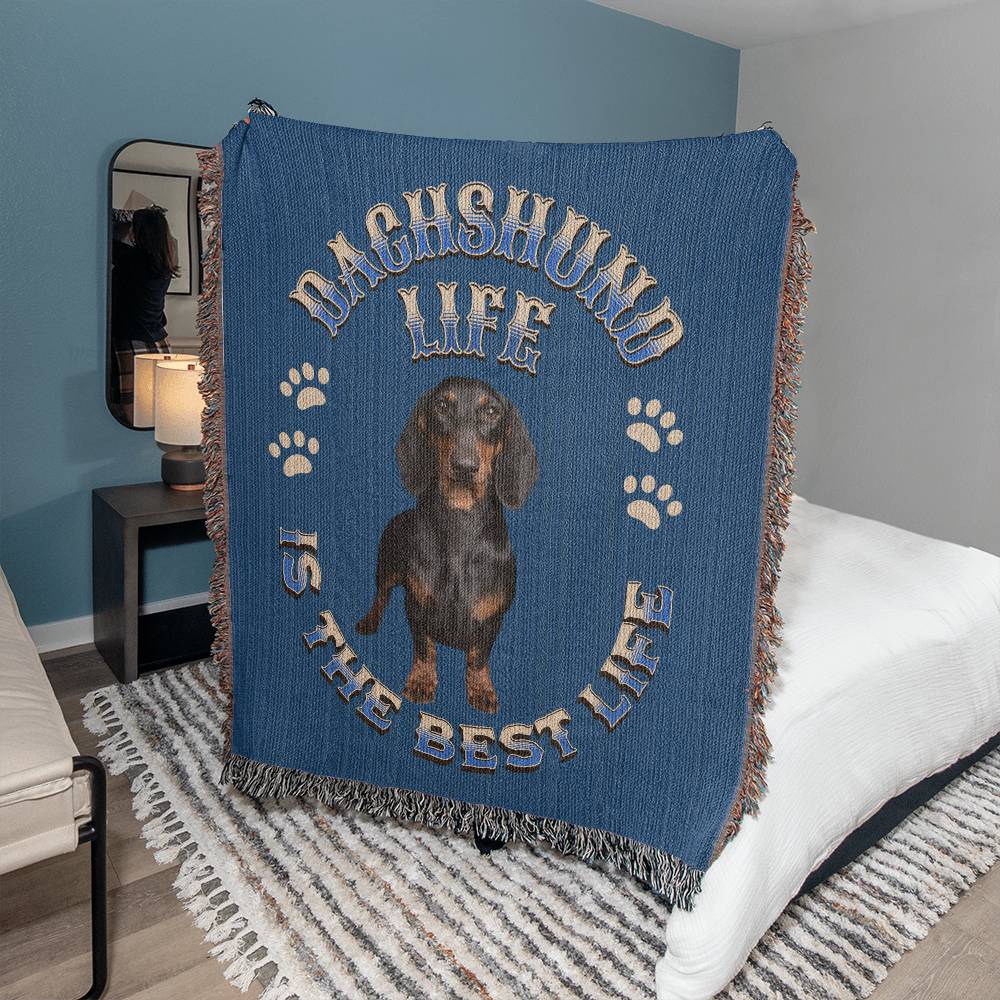 Dachshund Heirloom Blue Blanket: Premium Quality Wiener Dog Throw, Gift For Her, Gift For Him, Birthday, Mother's Day, Father's Day, Christmas | Paws Up Life, LLC