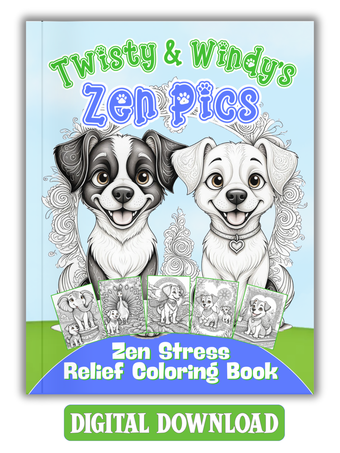 Zen Dog Lover Coloring Book with Twisty and Windy | Digital Download