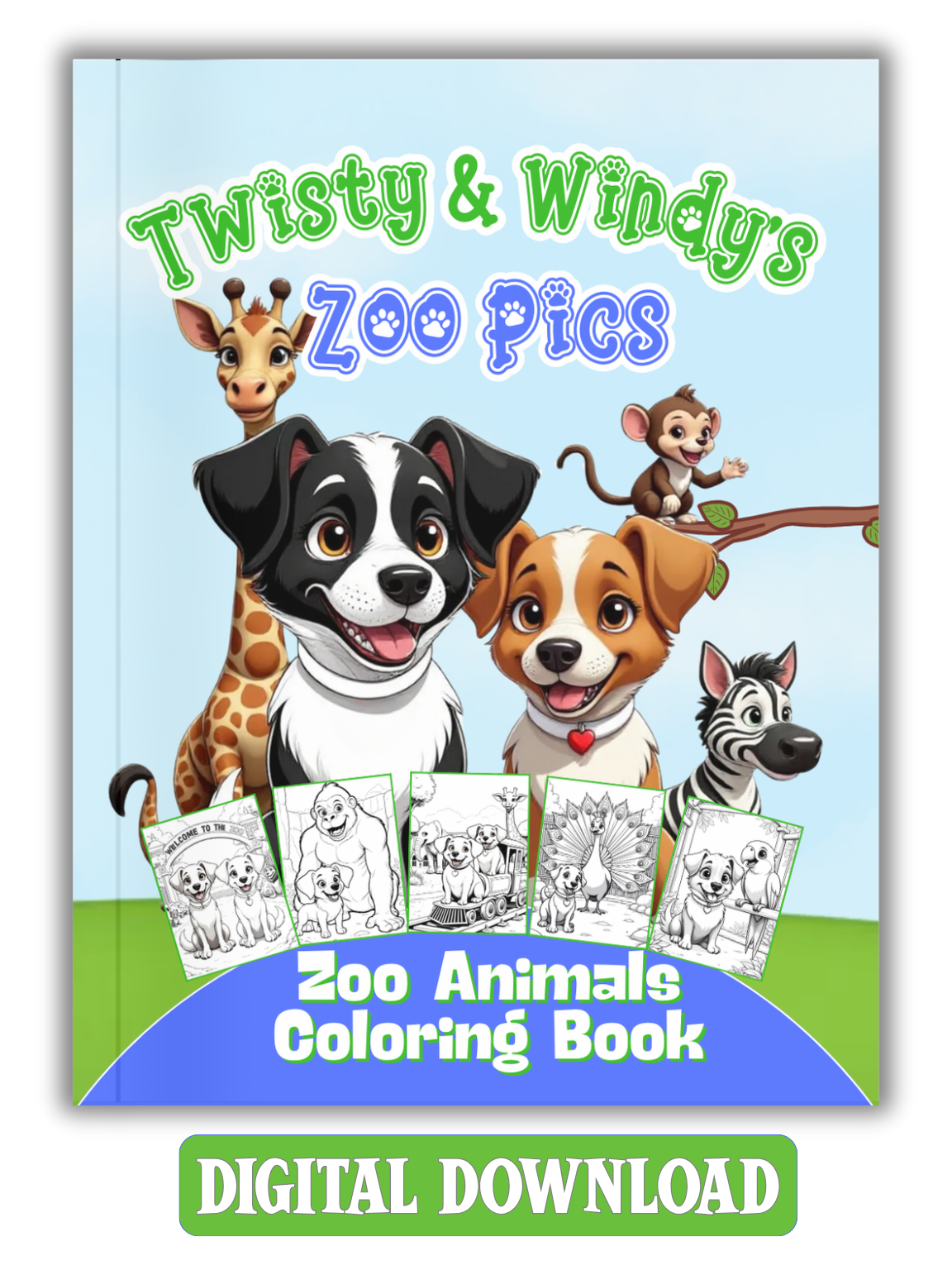 Zoo Pics Dog Lover Coloring Book with Twisty and Windy | Digital Download