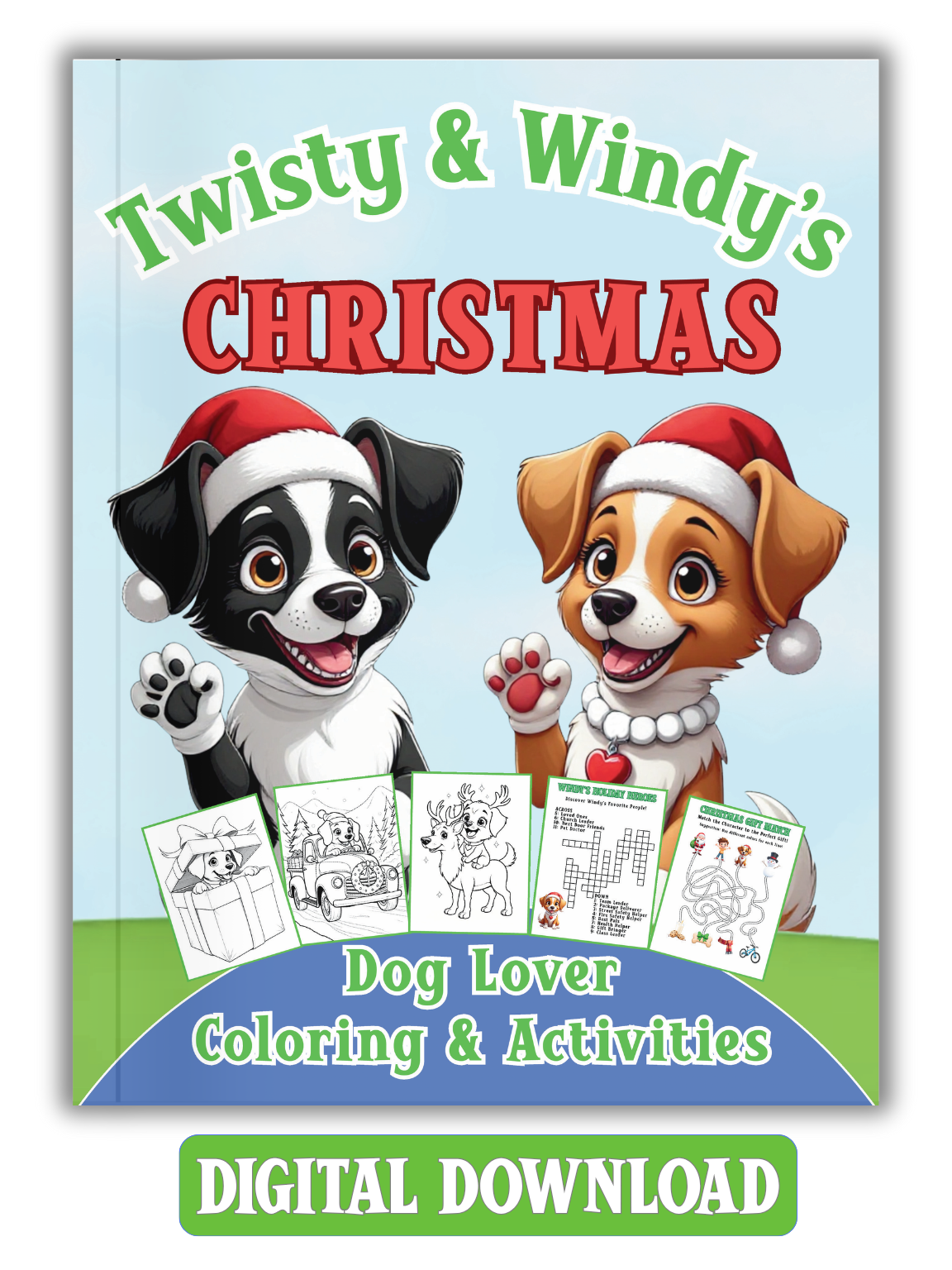 Christmas Dog Coloring & Activities Book Digital Download | Twisty & Windy
